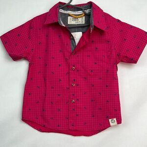 Free Planet Pink palm tree cotton short sleeve button front shirt
